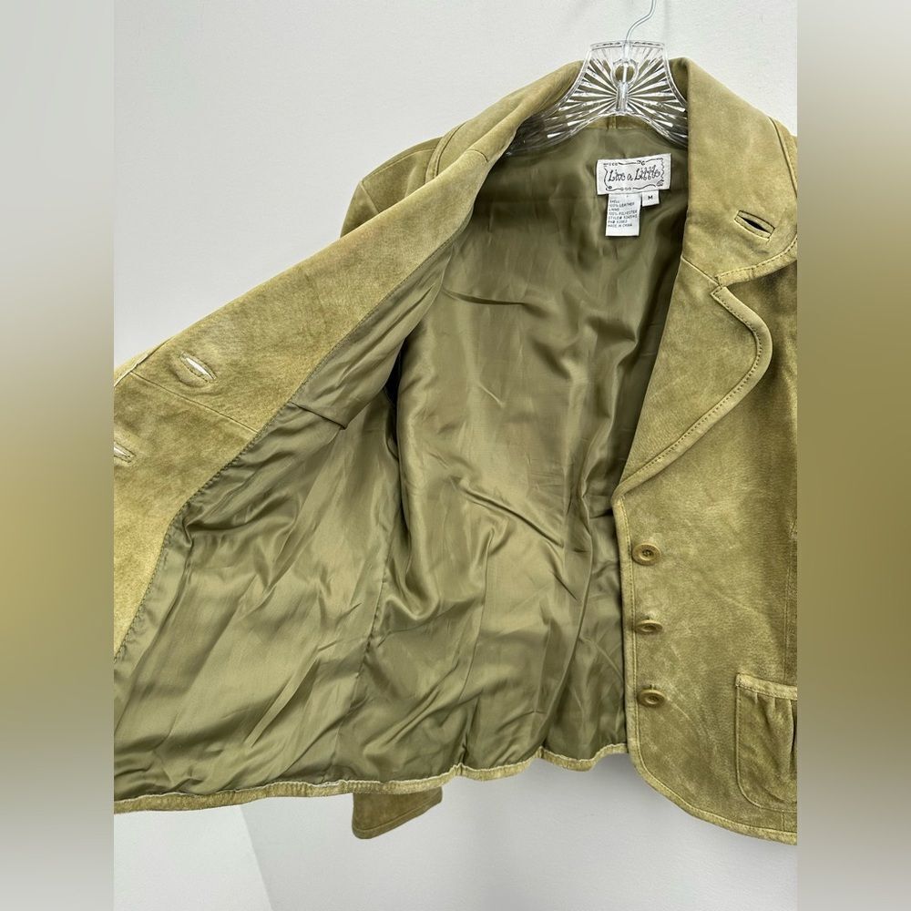 Vintage Live A Little Y2K Chartreuse Green Suede Leather Blazer Jacket Size M - Picture 8 of 9